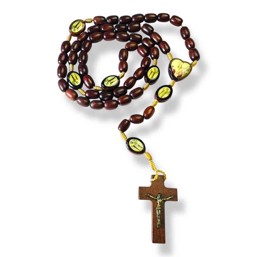 Brown Wood Rosary Vintage Prayer Beads Religious Crucifix Collectible